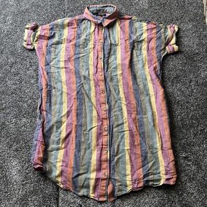 Madewell Shirt Womens L Multicolor Striped Tunic Button-Up Roll Tab Sleeve